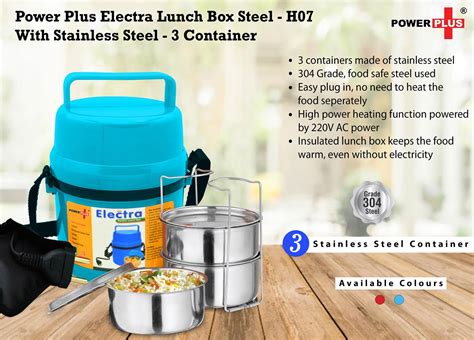 H07 – Power Plus Electra Lunch Box Steel – 3 Container